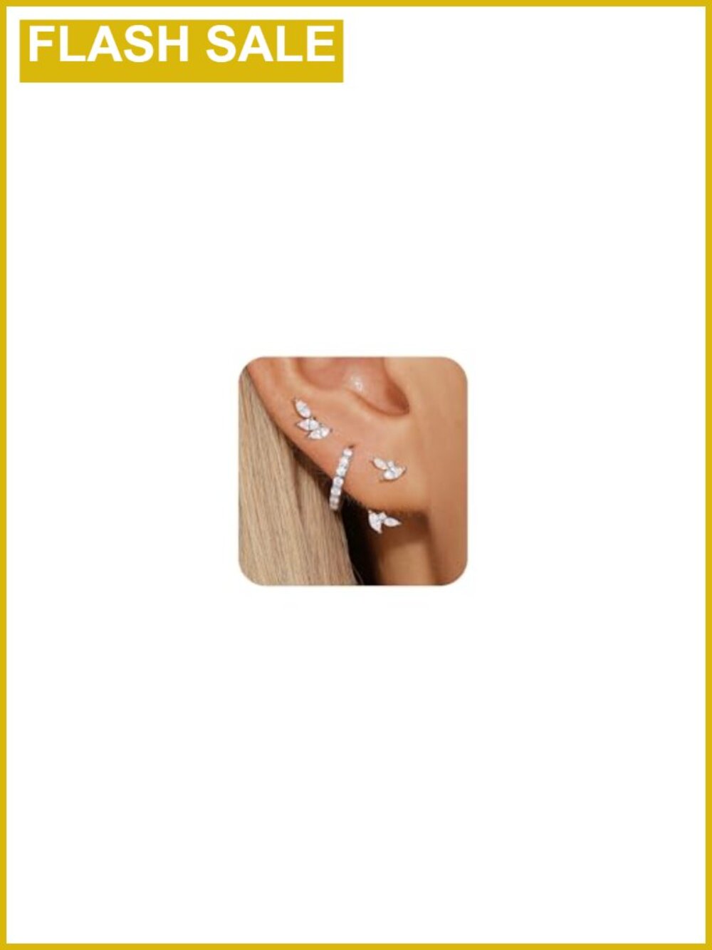 3-Pair Stud Earrings Set, CZ Huggie Hoops & Ear Stack, 925 Sterling Silver